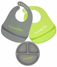 Silicone Bibs & Plate Toddler Tuff Waterproof 3 Set Silicone Baby Bibs BPA Free