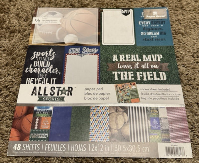 Paper House 12 x 12 Paper Pad ALL STAR SPORTS 48 Pages 1-Sided Foil