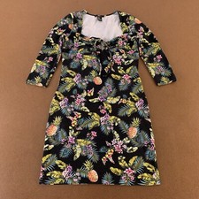 Forever21 Women's Size Small Black Tropical 3/4 Sleeve Pullover Sheath Dress