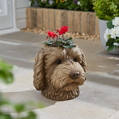 Cockapoo Head Plant Pot Planter Hand Painted Indoor Outdoor Garden  Decoration