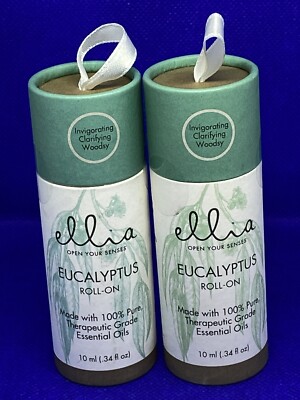 Ellia Eucalyptus Roll-On Therapeutic Grade Essential Oil 10ml .34 oz Lot of 2