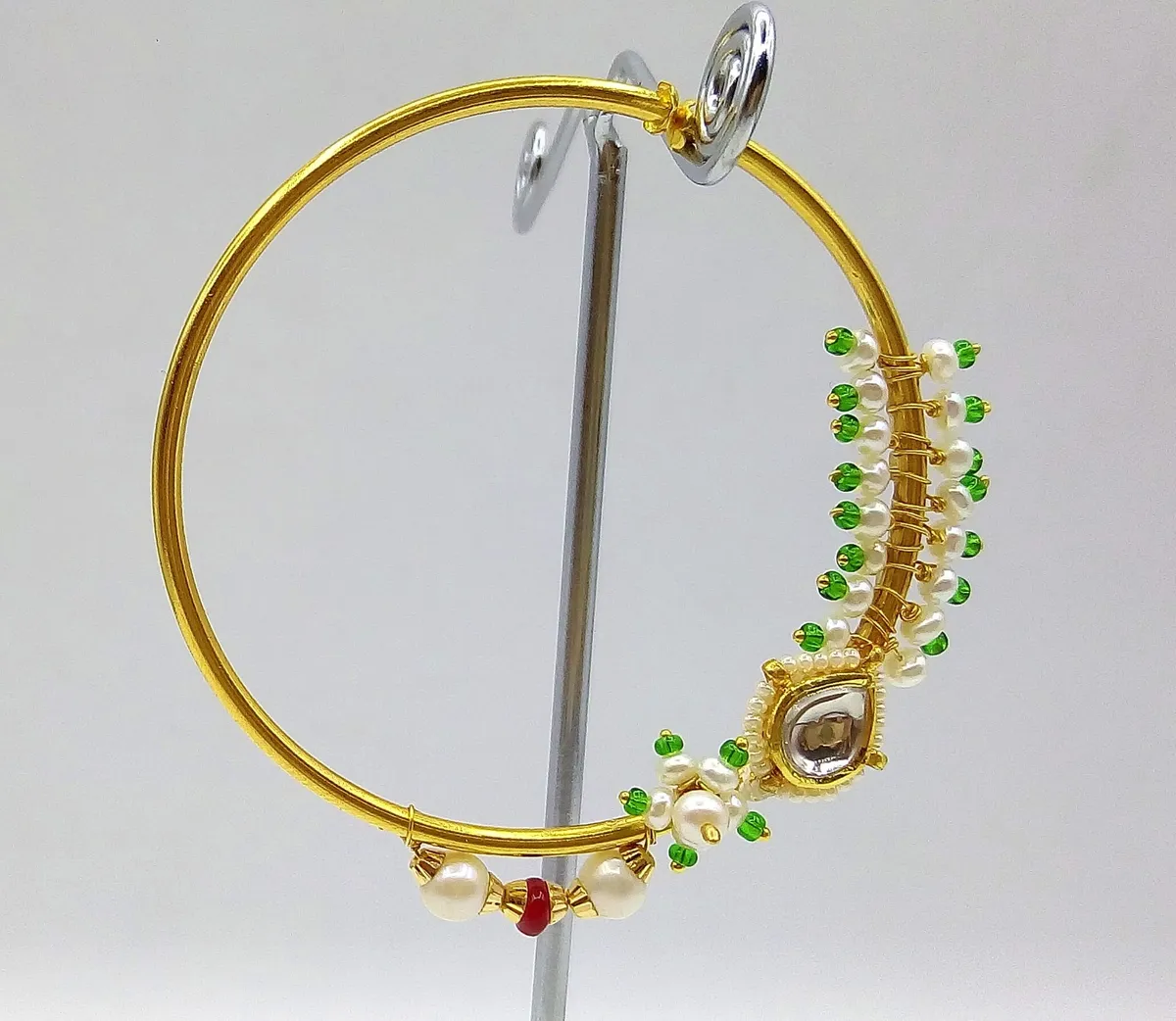 Buy NIKYANKA Traditional gold plated goldan green bridal jewellery nose ring  nathiya jodha nath for girls and womens at Amazon.in