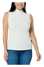 IMAN Global Chic Women's Runway Jersey Mock Neck Tank Cream