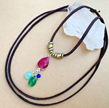  349 Natural Gemstones Sundance Charm Necklace leather cord artisan jewelry