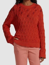  3305 Loro Piana Women's Red Valencia Cabled Cotton Sweater M