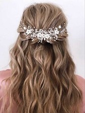 Flower Bride Wedding Hair Vine Silver Rhinestone Bridal Headpiece Pearl Hair