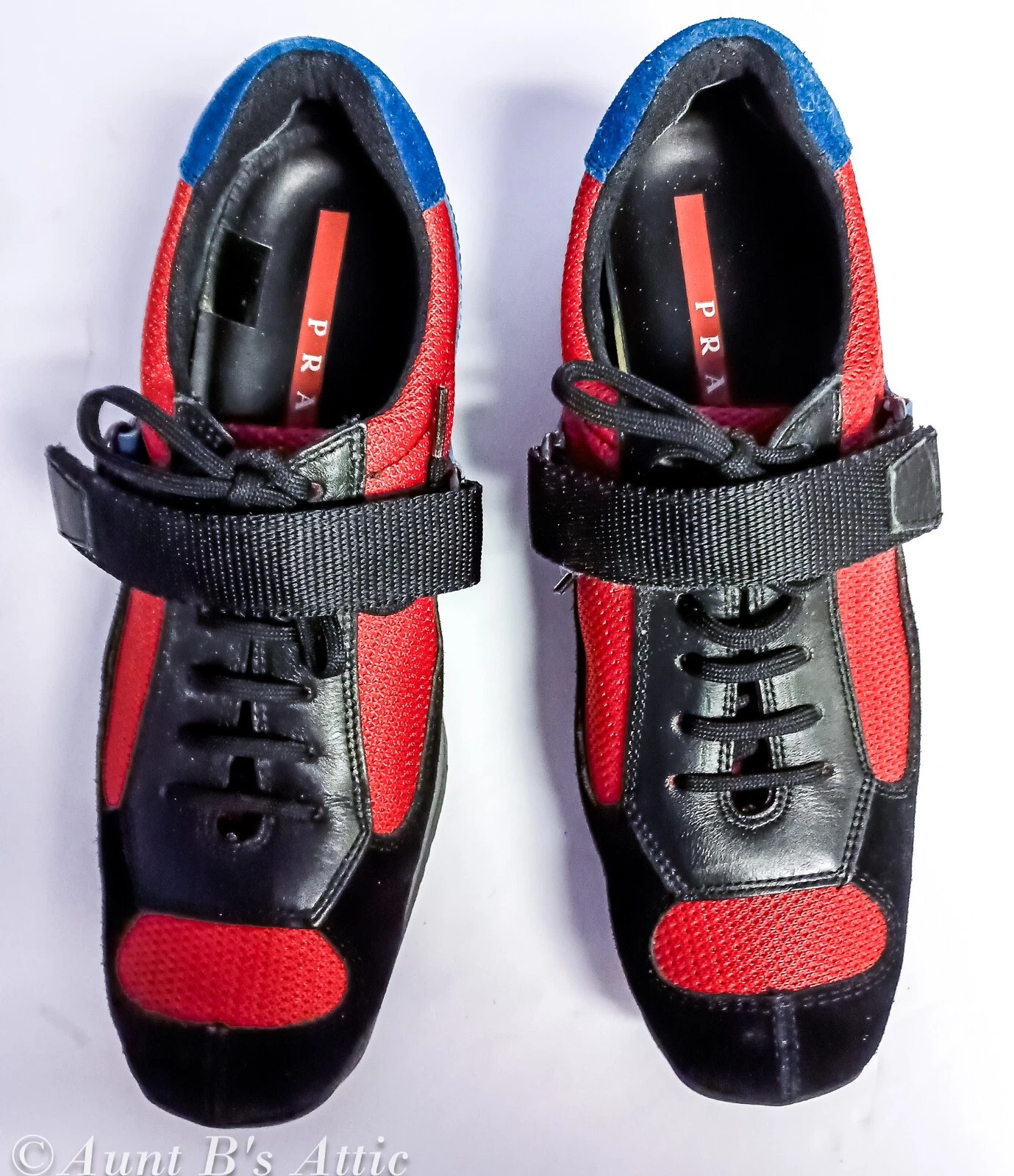 Sneakers Prada Sport rare da donna scamosciate e nylon stringate con gancio e cinturino US 8