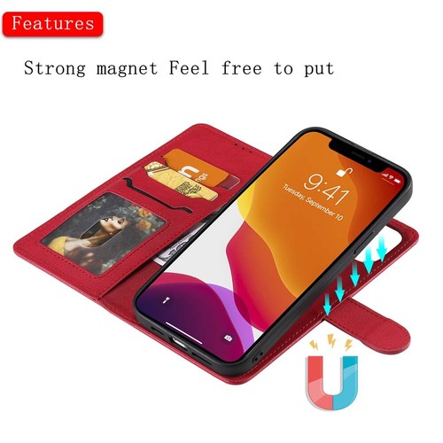 For iPhone 13 12 11 X XR SE 8 7 6s Magnetic Detachable Wallet Leather Case Cover - Picture 39 of 43