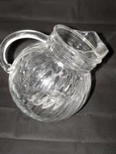 Vintage Ribbed Clear Depression Glass Tilt Slant Ball Pitcher with Ice Lip Large