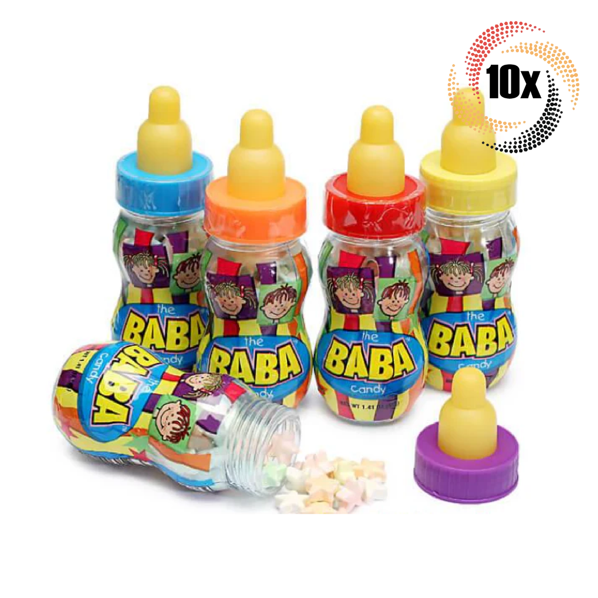 10x Bottles The Baba Assorted Flavor Filled Baby Bottle Star Candy
