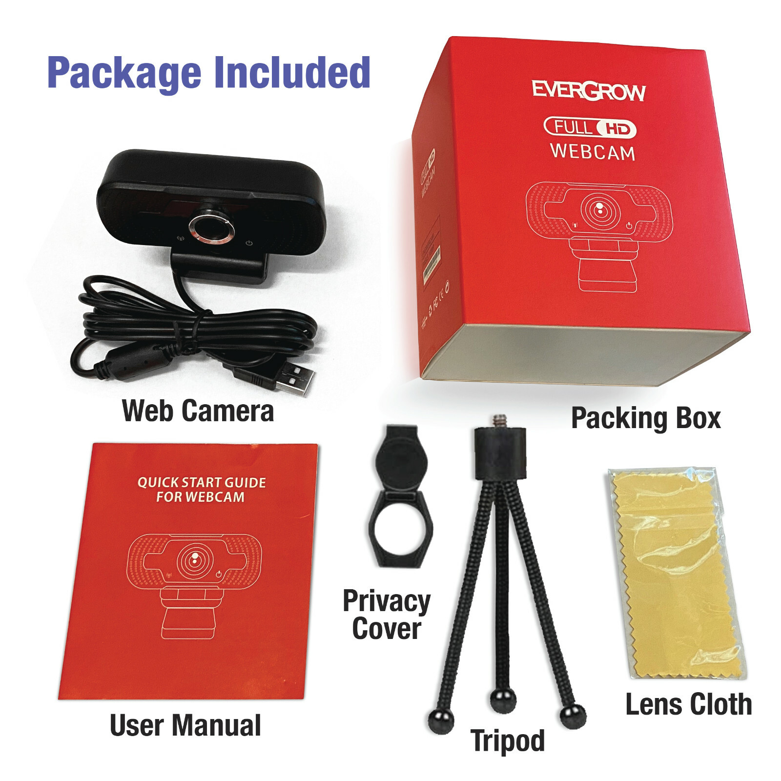 EverGrow Auto Focusing Web Camera TRUE HD Cam Microphone For PC Laptop Desktop