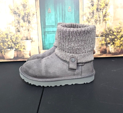 UGG SAELA RIB KNIT WOMEN Convertible Boots SUEDE GREY US 7