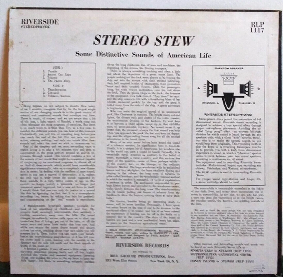 Stereo Stew - American Sounds, Field Recording  Vinyl 1958 LP - Riverside - Image 2 of 3
