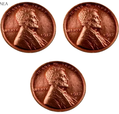 1917+1917-D+1917-S Lincoln Wheat Penny Cent Lot ~ Gem BU (red) ~ 3 Coin Set