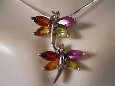 14K WHITE GOLD DIAMOND GARNET AMETHYST 