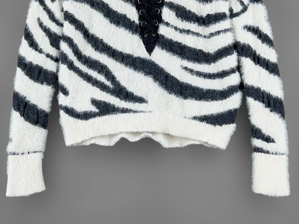 Suéter Y2K 90s Express Estampado de Cebra Difuso Con Cordones XS Gran Tamaño Recortado Foto 4 de 4