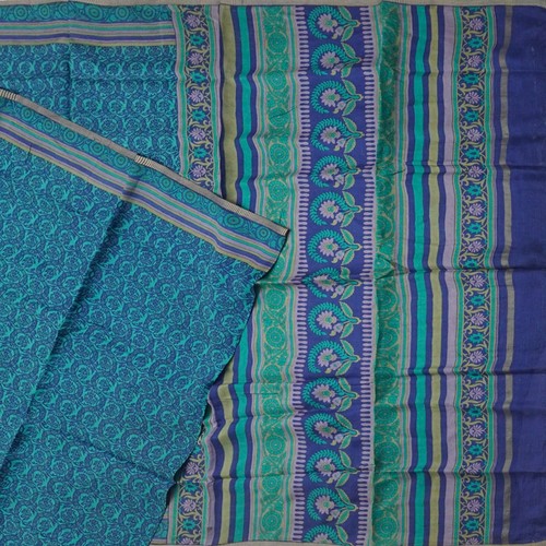 Namaste Vintage blauer Sari 100 % reine Seide bedruckt indischer Sari 5 Jahre Handarbeit Stoff