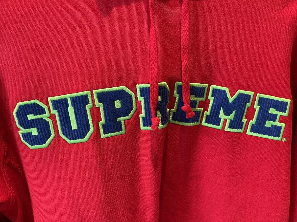 New SUPREME SS CORD COLLEGIATE Box LOGO HOODED SWEATSHIRT RED