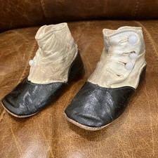 Antique Victorian Two Tone Brown Black Leather High Top Button Up Baby Shoes