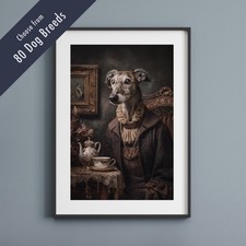 Funny Dog Tea Party Print – Quirky Pet Lover Gift Victorian Wall Art – 80 Breeds