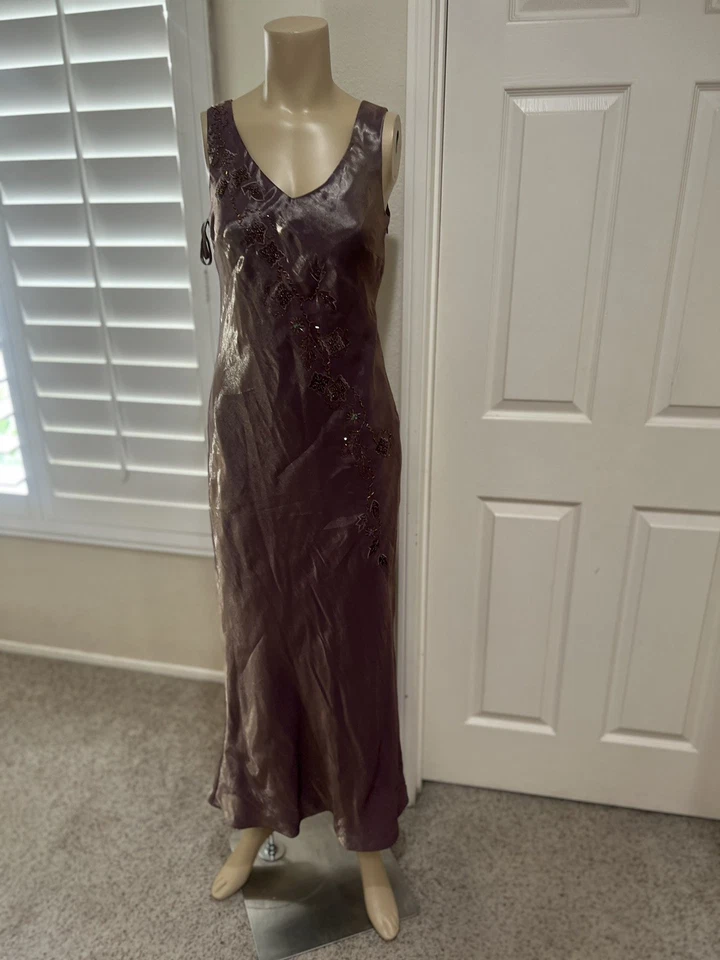 Alex Evenings Metallic Bronze Beaded Short Sleeves Long Formal Gown Dress Sz 6 - Image 2 of 4