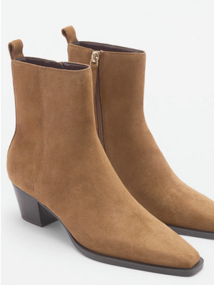 NEW MANGO MNG MEDIUM BROWN SUEDE BLOCK HEEL ANKLE BOOTS BOOTIE 37 US 6.5