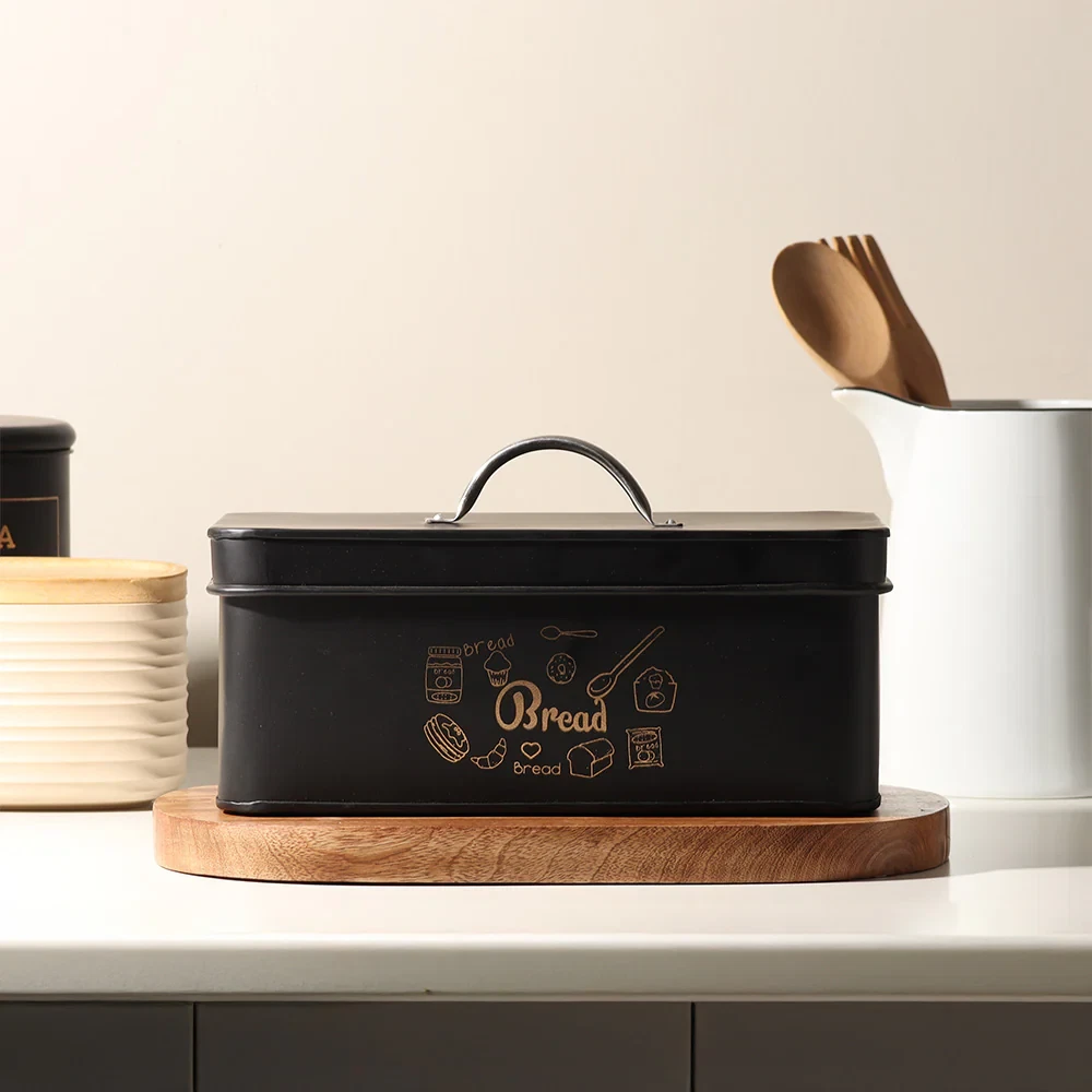 Black Metal Bread Bin Vintage Style Bread Box Storage Container Lid
Opens in a new window or tab
