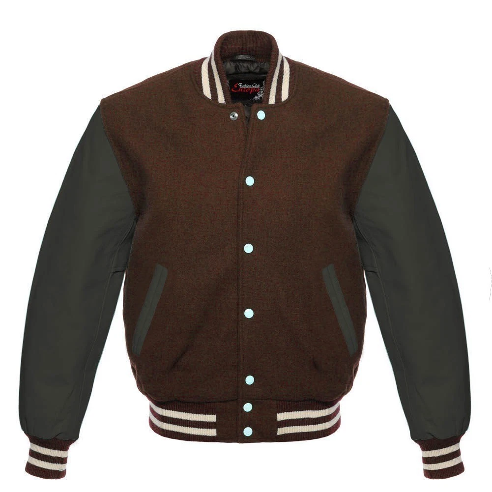Men’s Classic Letterman Varsity Jacket Wool Body Leather Sleeves Baseball Style
