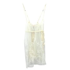Victorias Secret Sheer Lace Slip Dress  Panty Sz M Ivory Mesh Babydoll Lingerie