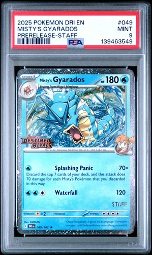 Misty's Gyarados 2025 Pokemon Destined Rivals #049 Staff Prerelease Promo PSA 9