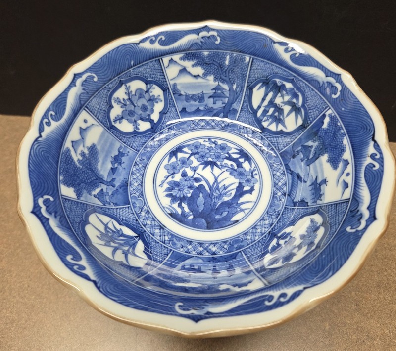 Antique 1910s Arita Imari Japanese Porcelain Bowl 7.5" Diameter no chips