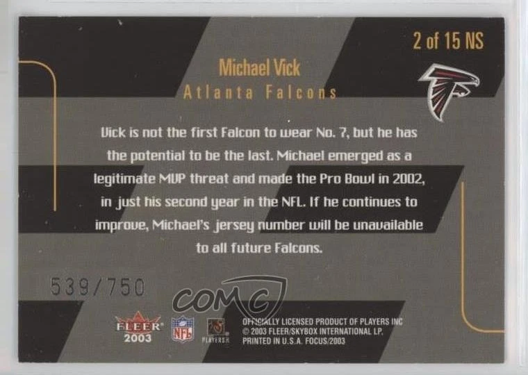 2003 Fleer Focus NFL Shirtified /750 Michael Vick #2NS - Image 2 of 2