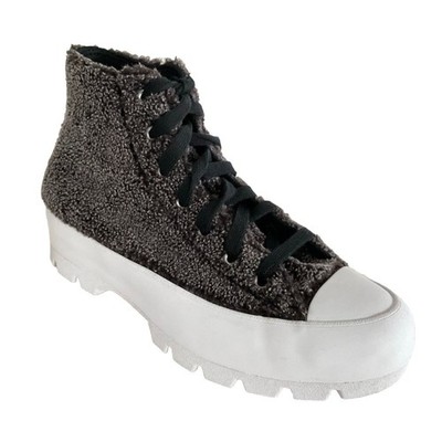 New Converse Sneakers Gray Faux Fur Platform Lugged Sole Lace-up 7