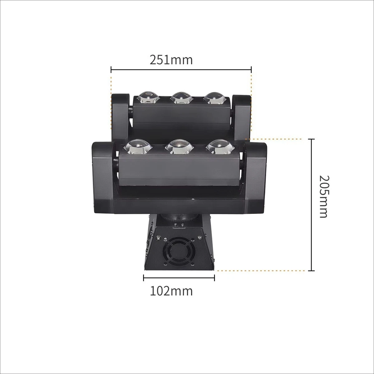 Tira LED RGBW 6x20W, cabezal móvil de dos brazos, iluminación DMX, COCHE