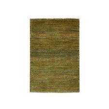 2'x3' Golden Brown Wool and Silk Hand Knotted Modern Grass Design Mat Rug R76529