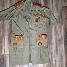 Vintage Domallo 100% Silk Artwear Jacket | Made in USA | Leather Patchwork | Siz