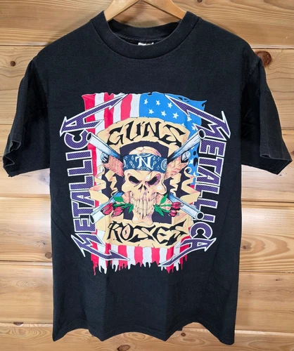 Metallica Guns N Roses Concert Band T-Shirt Men Lar 1990s vintage concert t-shirt, vintage, size L, single stitch, B+ condition