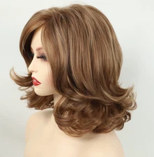 Light Brown Wavy Bouncy Hairstyle Synthetic Hair Wigs Women Soft Natural Fashion