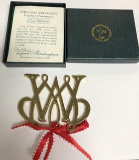 William Mary Cypher Virginia Metalcrafters Colonial Williamsburg Brass Ornament