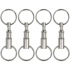 4 Pack Quick Release Detachable Pull Apart Keychain Silver Dual Key Ring Snap...