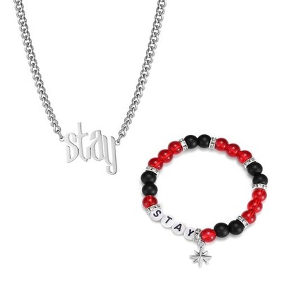 YKCSKK Stray Bracelets Necklace Jewelry Set SKZ Inspired Merch Large, silver 