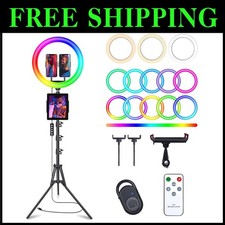 Adjustable 76" Tripod Selfie Ring Light with 3 Phone Holder