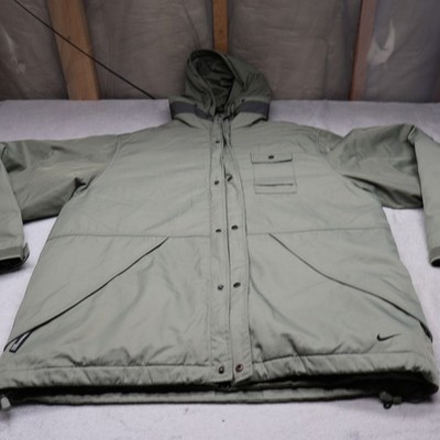 Nike Mountain Jacket Mens Large Green Hooded Wind Rain Removable Liner 3in1 VTG