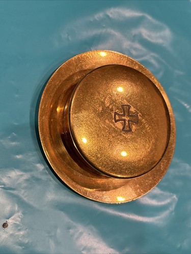 Antique Goldplated Paten Pyx + Greek Cross + Chalice Co + 4" - Picture 3 of 6