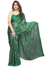 Indian Chiffon Saree With Unstitched Blouse Piece Party Wedding Wear For Women