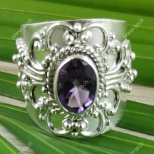 Natural Amethyst Gemstone Jewelry 925 Sterling Silver Statement Ring For Girls