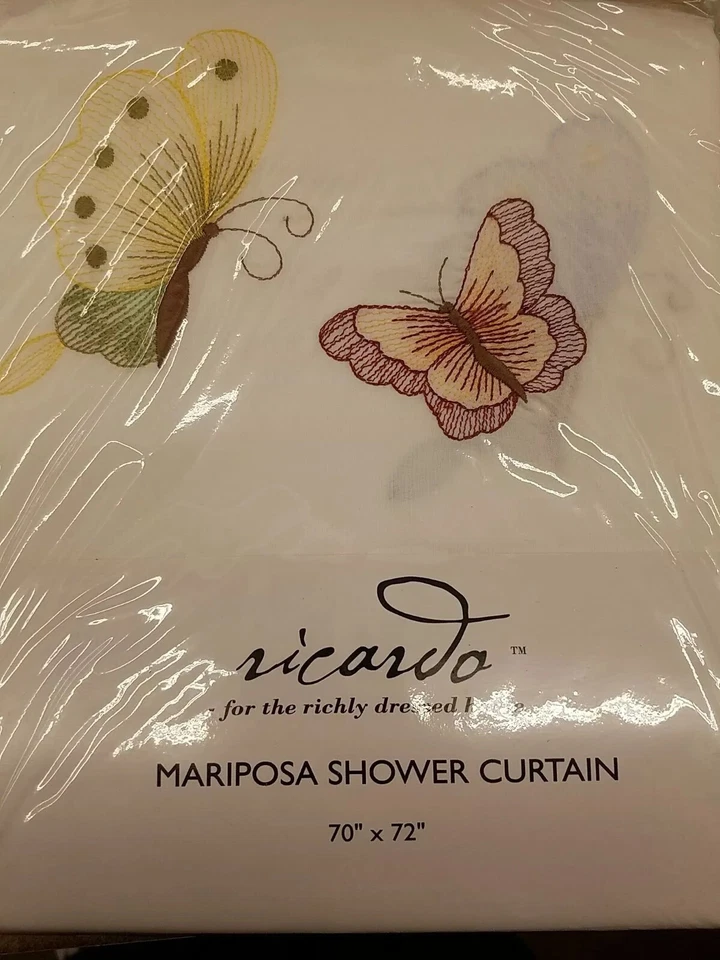 Butterfly Embroidered Fabric Shower Curtain Mariposa 70Wx72L - Image 4 of 4