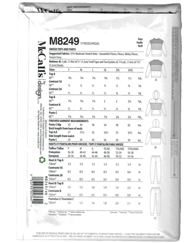 McCall's M8249 Adult XL-XXXL Sweatshirt, Hoodies and Sweatpants Sewing Pattern - Picture 2 of 4