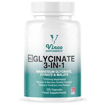 Magnesium Glycinate Capsules High Strength 2000mg Fatigue Bone Health 120 caps