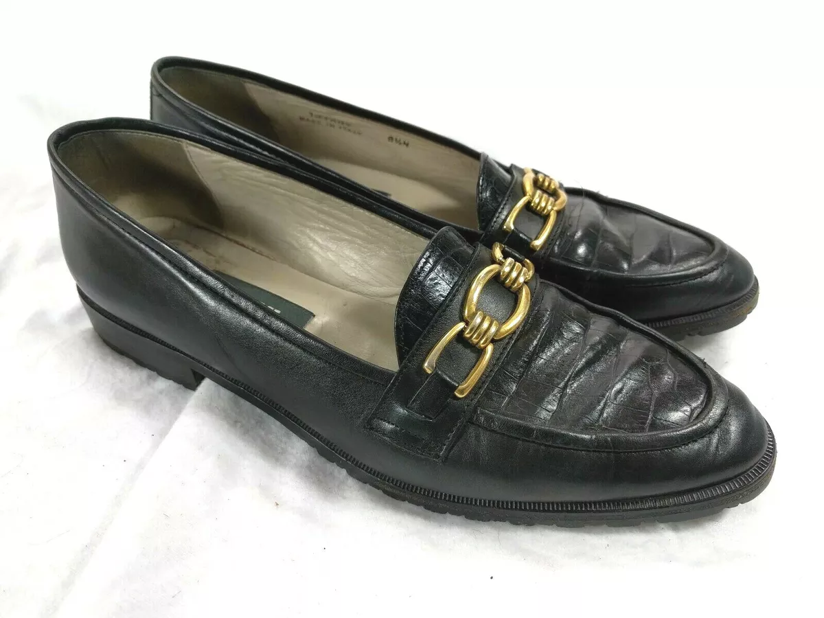 BALLY Tiffany Made In Italy Bit Black Slip On Loafer Shoes Womens 8.5 N